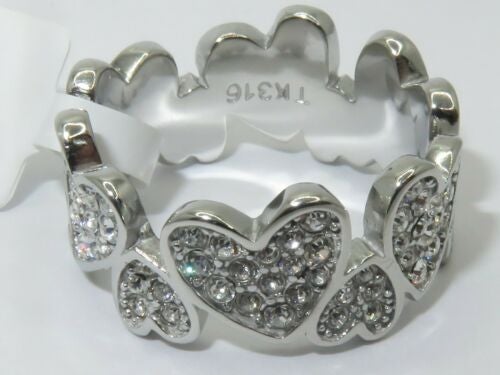 Jewellery Kingdom Ladies Heart Simulated Diamond Full Eternity Stainless Steel Ring - Jewelry Rings - British D'sire
