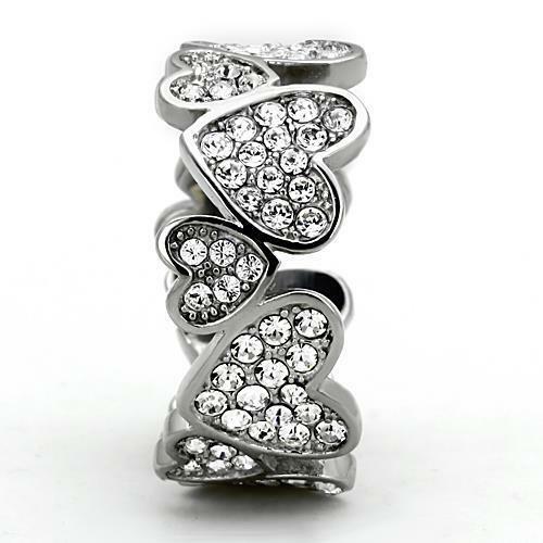 Jewellery Kingdom Ladies Heart Simulated Diamond Full Eternity Stainless Steel Ring - Jewelry Rings - British D'sire