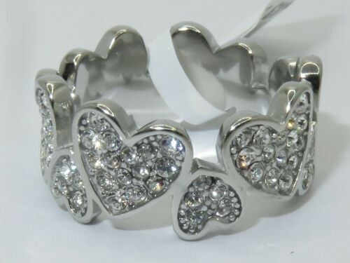 Jewellery Kingdom Ladies Heart Simulated Diamond Full Eternity Stainless Steel Ring - Jewelry Rings - British D'sire