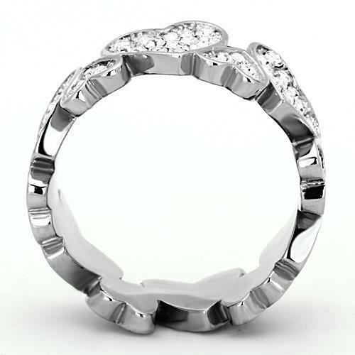 Jewellery Kingdom Ladies Heart Simulated Diamond Full Eternity Stainless Steel Ring - Jewelry Rings - British D'sire