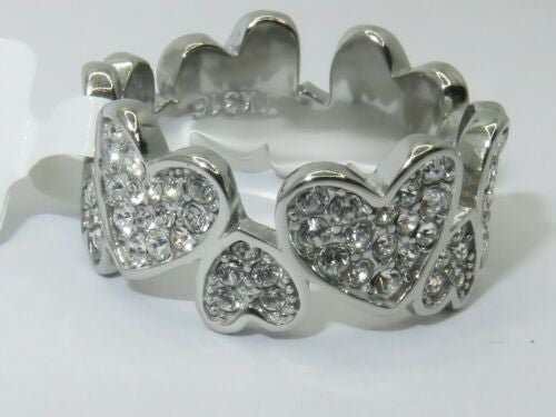 Jewellery Kingdom Ladies Heart Simulated Diamond Full Eternity Stainless Steel Ring - Jewelry Rings - British D'sire