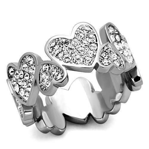 Jewellery Kingdom Ladies Heart Simulated Diamond Full Eternity Stainless Steel Ring - Jewelry Rings - British D'sire