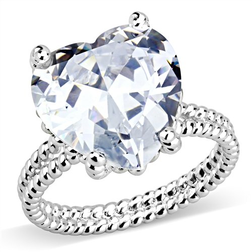 Jewellery Kingdom Ladies Heart solitaire Cubic Zirconia 8 Carat Rope Super Sparkling Cocktail Ring (Silver) - Jewelry Rings - British D'sire Main image