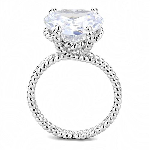 Jewellery Kingdom Ladies Heart solitaire Cubic Zirconia 8 Carat Rope Super Sparkling Cocktail Ring (Silver) - Jewelry Rings - British D'sire