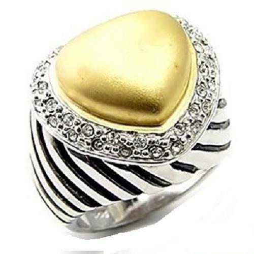 Jewellery Kingdom Ladies Heart Sterling Silver Cocktail Stamped Pave Ring (Gold) - Jewelry Rings - British D'sire Main image