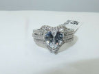 Jewellery Kingdom Ladies Heart Wedding Engagement Band Set 3pcs 2.50k Rhodium Ring (Silver) - Rings - British D'sire