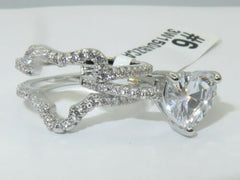Jewellery Kingdom Ladies Heart Wedding Engagement Band Set 3pcs 2.50k Rhodium Ring (Silver) - Rings - British D'sire