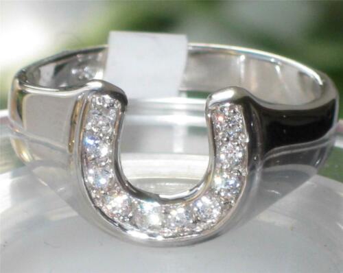 Jewellery Kingdom Ladies Horseshoe CZ Stainless Steel Pave Stamped Classy Flat Ring (Silver) Secondary image