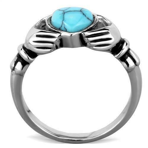 Jewellery Kingdom Ladies Irish Heart Turquoise Claddagh Genuine Gemstone Stainless Steel Ring (Silver) - Jewelry Rings - British D'sire