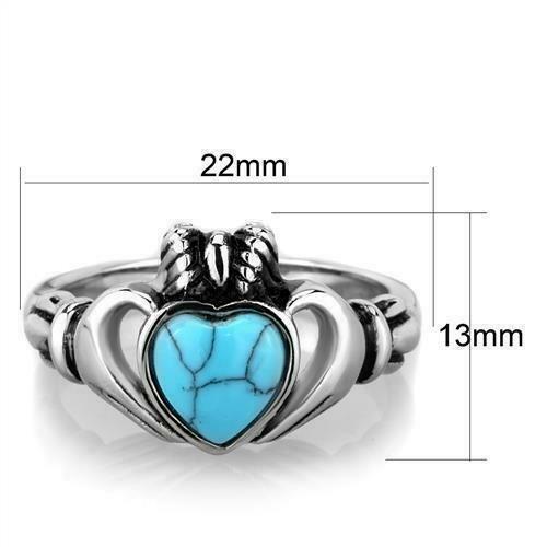 Jewellery Kingdom Ladies Irish Heart Turquoise Claddagh Genuine Gemstone Stainless Steel Ring (Silver) - Jewelry Rings - British D'sire