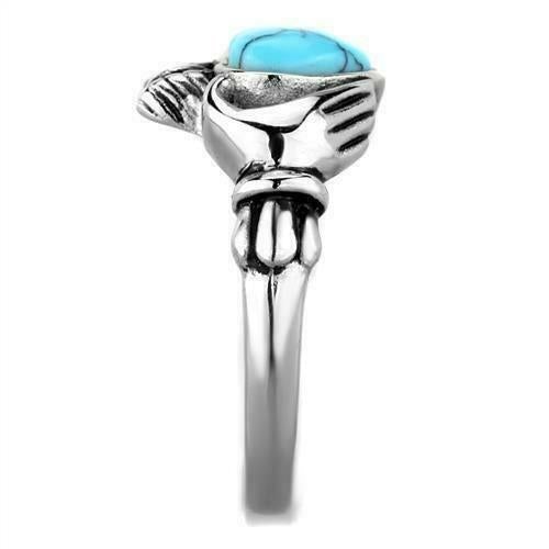 Jewellery Kingdom Ladies Irish Heart Turquoise Claddagh Genuine Gemstone Stainless Steel Ring (Silver) - Jewelry Rings - British D'sire