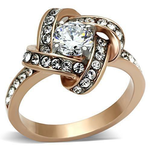 Jewellery Kingdom Ladies Knott Cubic Zirconia Dress Stainless Steel Ring (Rose Gold) - Jewelry Rings - British D'sire Main image