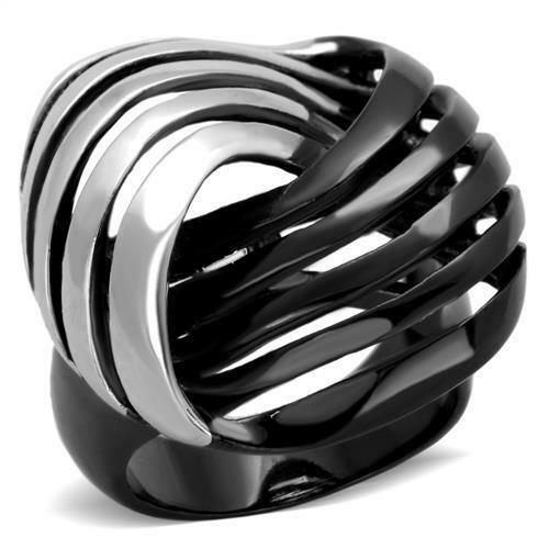 Jewellery Kingdom Ladies Knott Silver Stainless Steel Statement No Stone Cocktail Black Ring - Jewelry Rings - British D'sire Main image