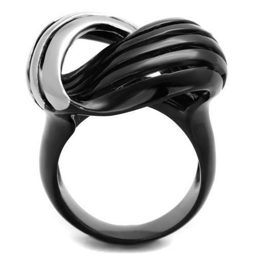 Jewellery Kingdom Ladies Knott Silver Stainless Steel Statement No Stone Cocktail Black Ring - Jewelry Rings - British D'sire