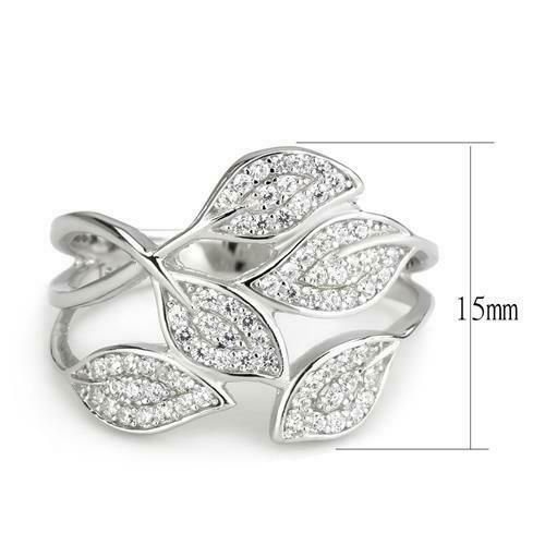 Jewellery Kingdom Ladies Leaf Sterling Silver Band Cubic Zirconia Pave Pretty Ring (Silver) Secondary image