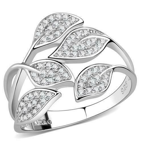 Jewellery Kingdom Ladies Leaf Sterling Silver Band Cubic Zirconia Pave Pretty Ring (Silver) - Jewelry Rings - British D'sire Main image