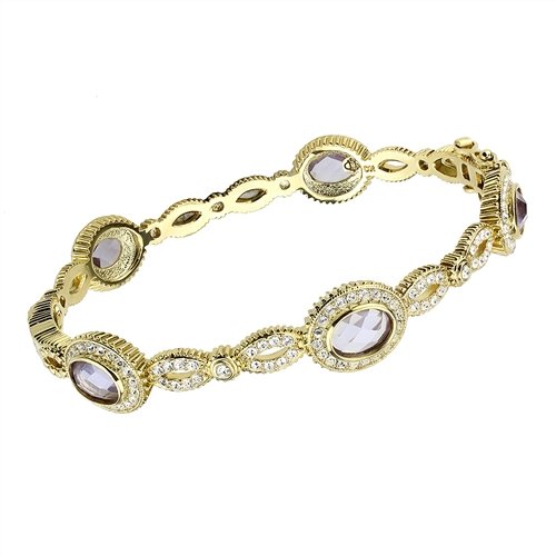 Jewellery Kingdom Ladies Light Amethyst Cz Purple Elegant Sparkling Bangle (Gold) - Bracelets & Bangles - British D'sire