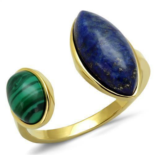 Jewellery Kingdom Ladies Malachite Semi Montana Gemstone Ring (Gold) - Rings - British D'sire Main image
