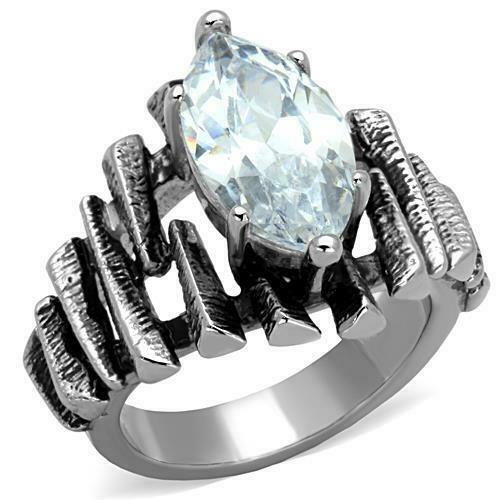 Jewellery Kingdom Ladies Marquis 4 Carat Solitaire Cubic Zirconia Stainless Steel Ring (Silver) - Jewelry Rings - British D'sire Main image