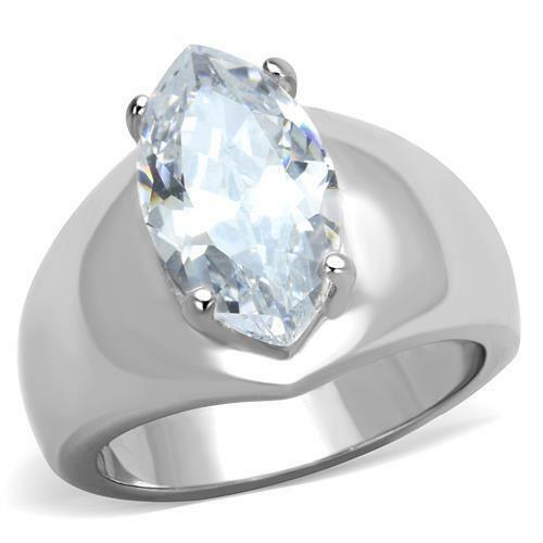 Jewellery Kingdom Ladies Marquise 4ct Solitaire Cubic Zirconia Stainless Steel Clear Ring - Jewelry Rings - British D'sire Main image