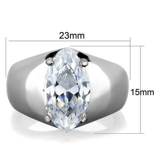 Jewellery Kingdom Ladies Marquise 4ct Solitaire Cubic Zirconia Stainless Steel Clear Ring - Jewelry Rings - British D'sire