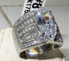 Jewellery Kingdom Ladies Marquise 8 Carat Cubic Zirconia Stainless Steel Cocktail Dress Clear Ring (Silver) - Jewelry Rings - British D'sire