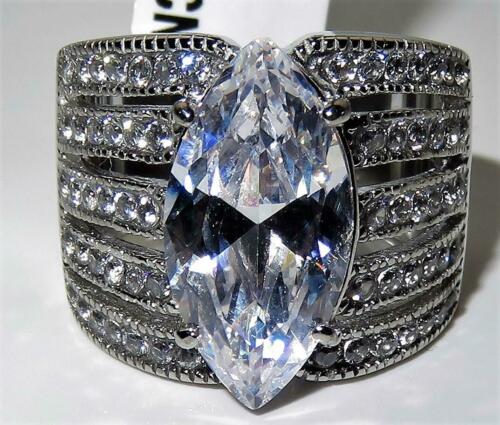 Jewellery Kingdom Ladies Marquise 8 Carat Cubic Zirconia Stainless Steel Cocktail Dress Clear Ring (Silver) - Jewelry Rings - British D'sire Main image