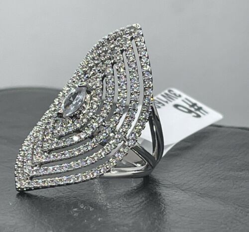 Jewellery Kingdom Ladies Marquise Cocktail Statement Simulated Diamonds Rhodium Ring (Silver) Secondary image