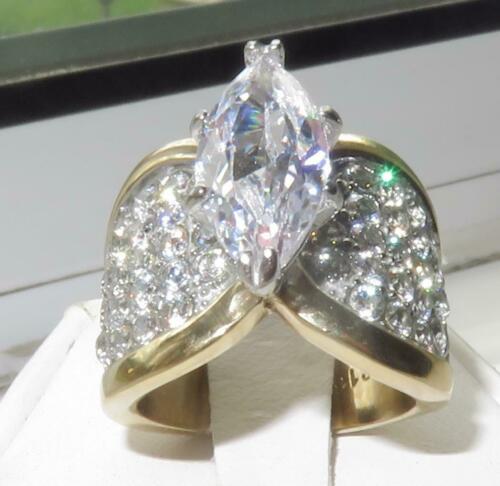 Jewellery Kingdom Ladies Marquise Cubic Zirconia 4 Carat 18kt Steel Super Sparkling Comfort Ring (Gold) - Jewelry Rings - British D'sire