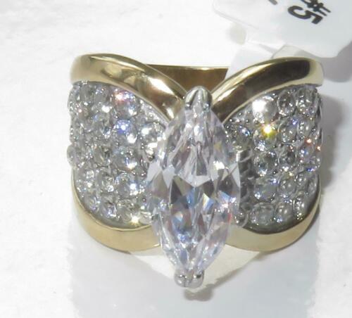 Jewellery Kingdom Ladies Marquise Cubic Zirconia 4 Carat 18kt Steel Super Sparkling Comfort Ring (Gold) - Jewelry Rings - British D'sire