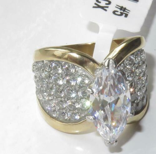 Jewellery Kingdom Ladies Marquise Cubic Zirconia 4 Carat 18kt Steel Super Sparkling Comfort Ring (Gold) - Jewelry Rings - British D'sire