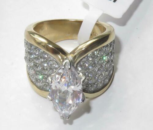 Jewellery Kingdom Ladies Marquise Cubic Zirconia 4 Carat 18kt Steel Super Sparkling Comfort Ring (Gold) - Jewelry Rings - British D'sire