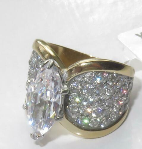 Jewellery Kingdom Ladies Marquise Cubic Zirconia 4 Carat 18kt Steel Super Sparkling Comfort Ring (Gold) - Jewelry Rings - British D'sire