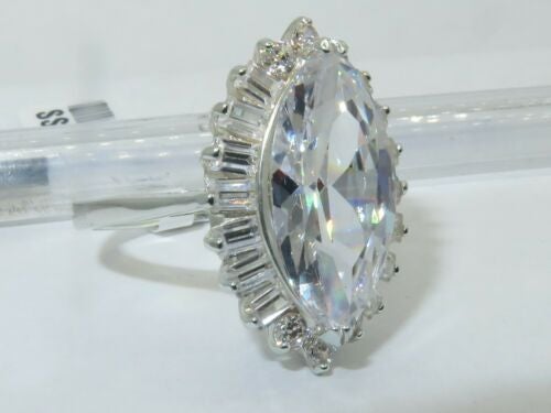 Jewellery Kingdom Ladies Marquise Cubic Zirconia 5CT Emerald Cuts Ring (Sterling Silver) - Jewelry Rings - British D'sire