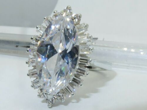 Jewellery Kingdom Ladies Marquise Cubic Zirconia 5CT Emerald Cuts Ring (Sterling Silver) - Jewelry Rings - British D'sire