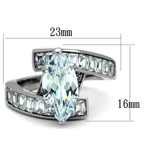 Jewellery Kingdom Ladies Marquise Cz 4 Carat Stainless Steel Emerald Cuts Ring (Silver) Secondary image