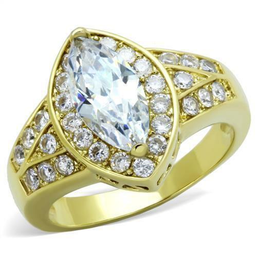 Jewellery Kingdom Ladies Marquise Cz Accents Steel Pave Sparkling Stamped Ring (Gold) - Jewelry Rings - British D'sire
