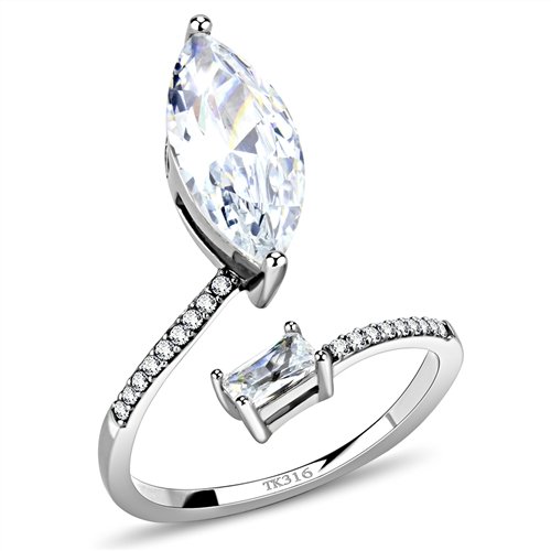 Jewellery Kingdom Ladies Marquise Cz Emerald Stainless Steel Silver Cubic Zirconia Ring - Jewelry Rings - British D'sire Main image