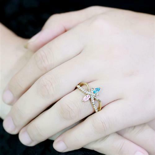 Jewellery Kingdom Ladies Marquise Pear Pink Sapphire Blue Topaz 18kt Steel Crossover Ring Secondary image