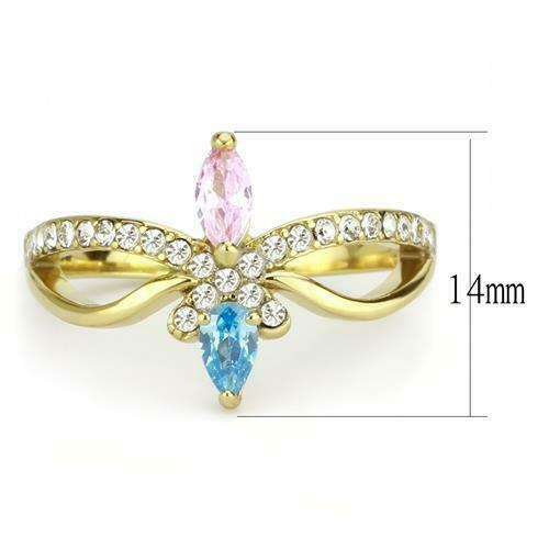 Jewellery Kingdom Ladies Marquise Pear Pink Sapphire Blue Topaz 18kt Steel Crossover Ring - Jewelry Rings - British D'sire
