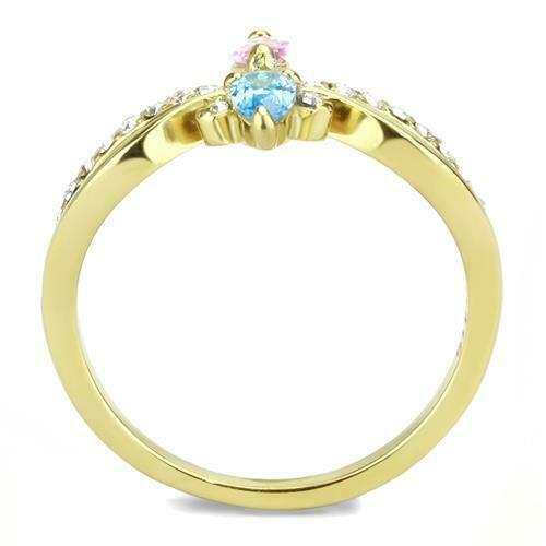 Jewellery Kingdom Ladies Marquise Pear Pink Sapphire Blue Topaz 18kt Steel Crossover Ring - Jewelry Rings - British D'sire