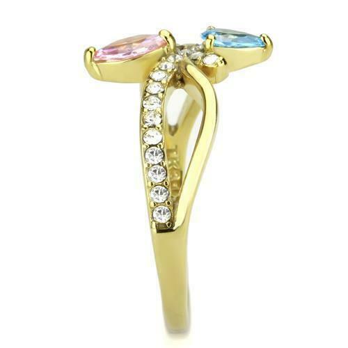 Jewellery Kingdom Ladies Marquise Pear Pink Sapphire Blue Topaz 18kt Steel Crossover Ring - Jewelry Rings - British D'sire