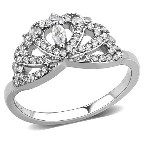 Jewellery Kingdom Ladies Marquise Pretty Elegant Cubic Zirconia Stainless Steel Art Deco Ring (Silver) - Jewelry Rings - British D'sire Main image