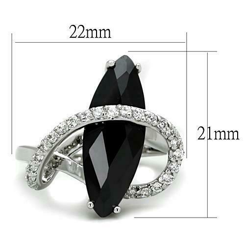 Jewellery Kingdom Ladies Marquise Rhodium 10CT Cocktail Sparkle Ring (Black & Jet Silver) - Jewelry Rings - British D'sire
