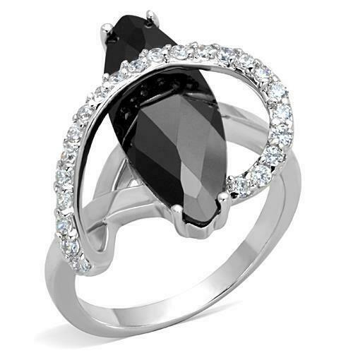 Jewellery Kingdom Ladies Marquise Rhodium 10CT Cocktail Sparkle Ring (Black & Jet Silver) - Jewelry Rings - British D'sire Main image