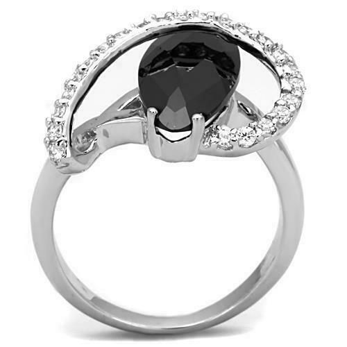 Jewellery Kingdom Ladies Marquise Rhodium 10CT Cocktail Sparkle Ring (Black & Jet Silver) - Jewelry Rings - British D'sire