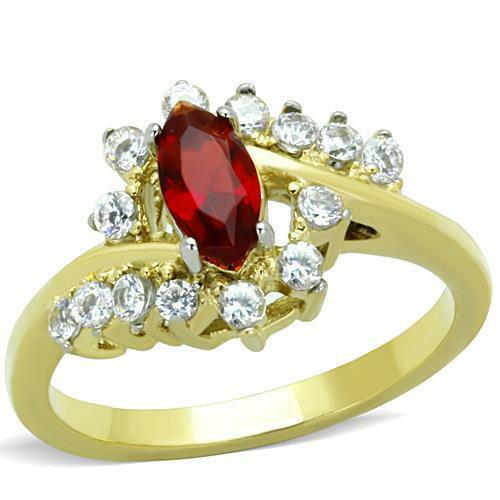 Jewellery Kingdom Ladies Marquise Ruby Cz Dress 18kt Gold Steel Ring - Jewelry Rings - British D'sire