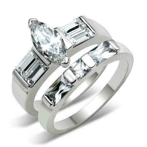 Jewellery Kingdom Ladies Marquise Set Engagement Wedding Band Cubic Zirconia Silver Ring - Jewelry Rings - British D'sire