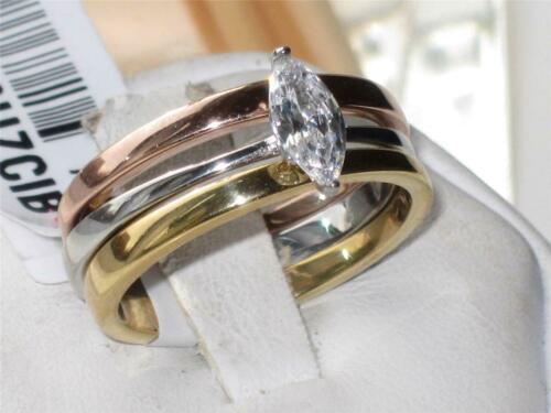 Jewellery Kingdom Ladies Marquise Set Rose Cubic Zirconia Stainless Steel Wedding Engagement Ring (Gold) - Jewelry Rings - British D'sire
