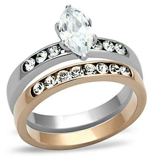 Jewellery Kingdom Ladies Marquise Set Rose Gold Stainless Steel Wedding Engagement Ring - Jewelry Rings - British D'sire Main image